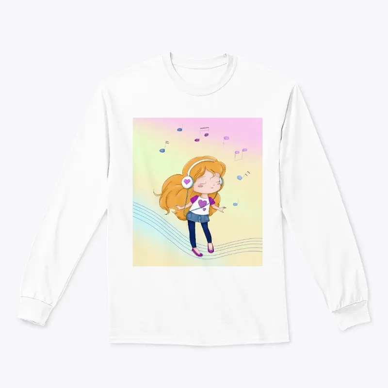 Little girl with headphones t shirt