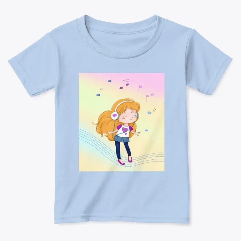 little girl listens head phones tshirts